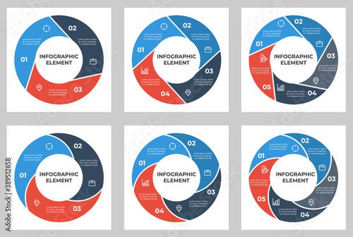 circle infographic elements bundle for social media, 3, 4, 5 points, list, options, steps, layout template vector