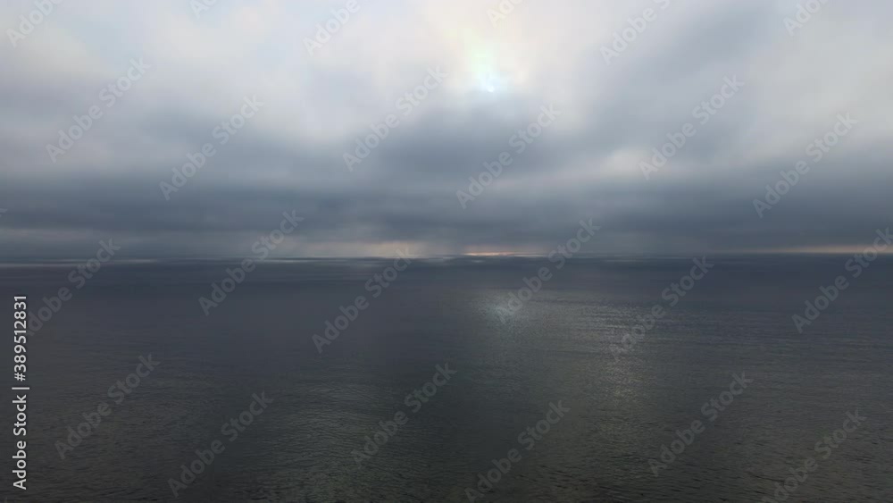 Cinematic aerial view of foggy seascape in San Pedro, California Cinematic aerial view of foggy seascape in San Pedro, California