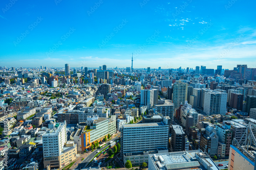 【文京シビックセンターより】東京都内、都市景観/浅草・上野・スカイツリー方面