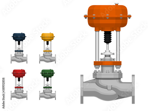Set of isolated control valve on white background