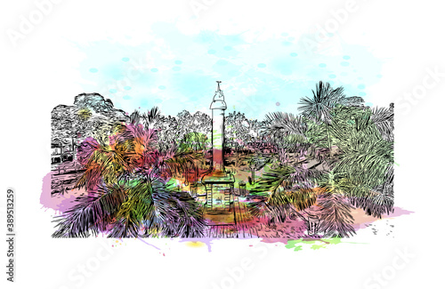 Building view with landmark of Cebu is a province of the Philippines, in the country’s Central Visayas region. Watercolor splash with hand drawn sketch illustration in vector. photo