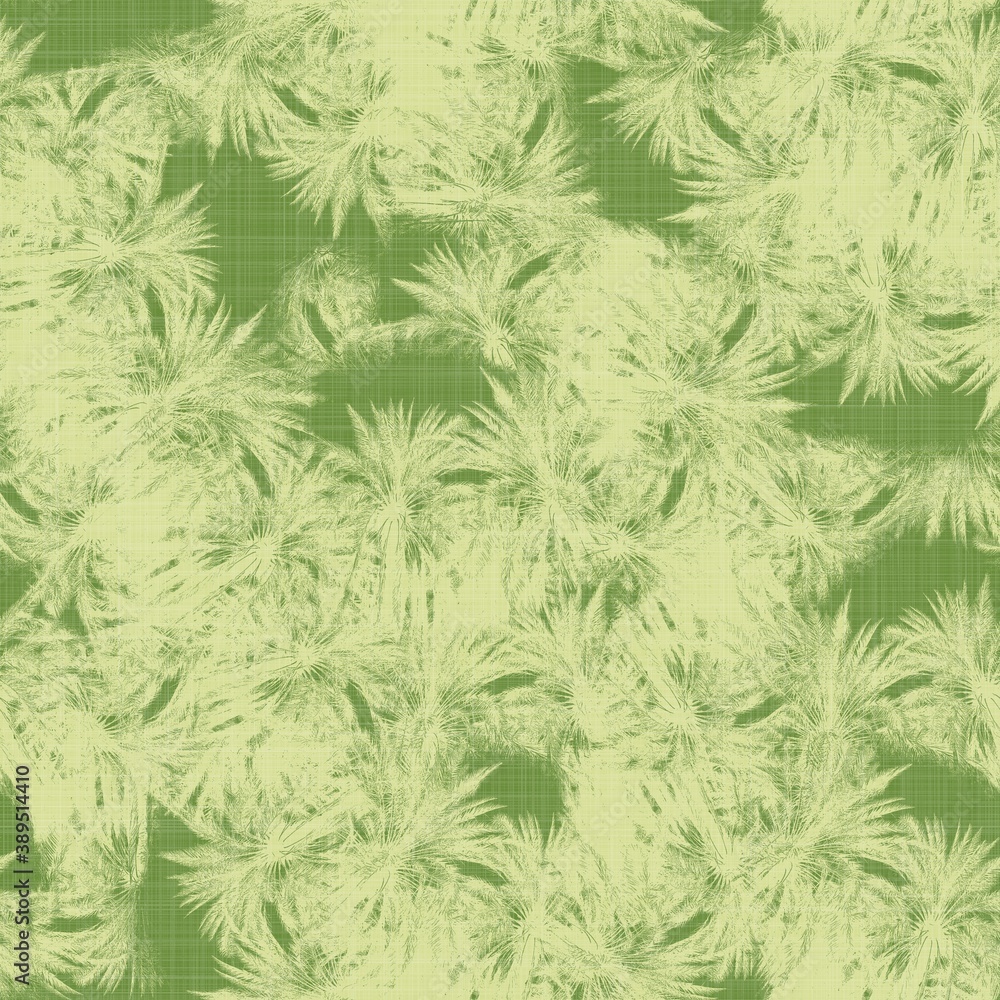 Obraz Bright line green tropical foliage seamless pattern. High quality illustration. Vivid but simple palm tree leaves in happy light green shades with linen fabric texture overlay.