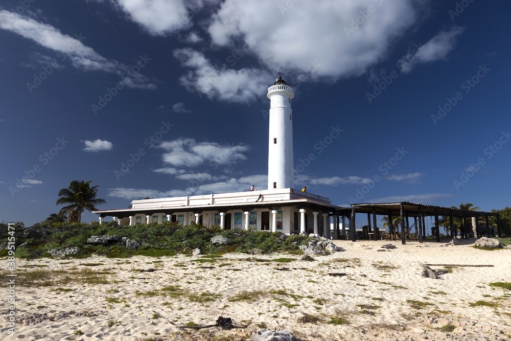 Faro Celarain Lighthouse and Tropical Beach Landscape in Punta Sur Ecological Reserve Natural Park in Cozumel Mexico