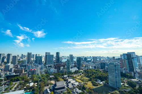  【東京タワーより】東京都内、都市景観/増上寺、浜松町方面