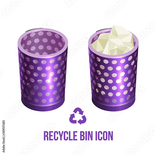 Realistic recycle bin icon, isolated vector illustration. Design for stickers, logo, web and mobile app.