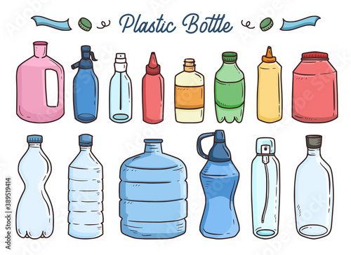 Set of plastic bottle illustration drawing vector cartoon