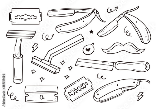 Set of razor blade for shaving mustaches collection item set
