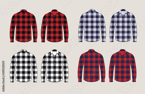Vector plaid shirts patterned front and back view design