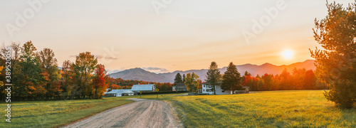 Adirondacks, NY Adirondacks fall sunset over a farm during the fall