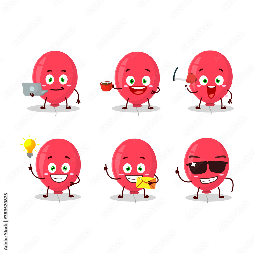 Red balloon cartoon character with various types of business emoticons