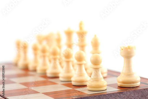 Close-up shot of chess pieces on chess board