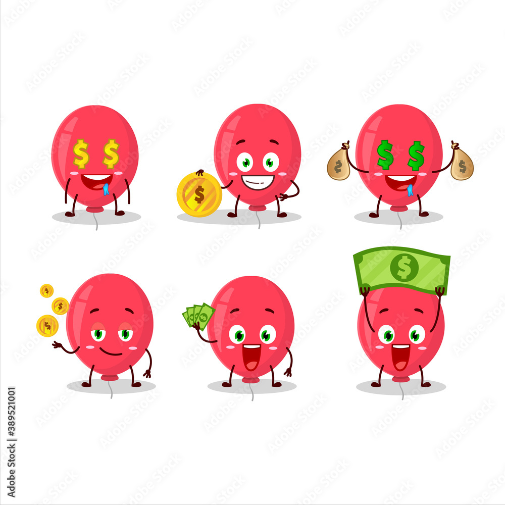 Red balloon cartoon character with cute emoticon bring money