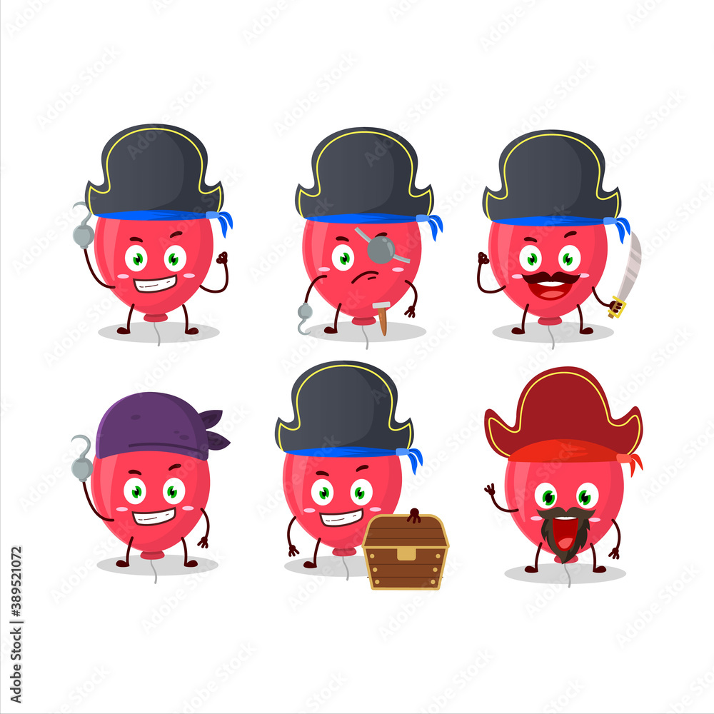 Cartoon character of red balloon with various pirates emoticons