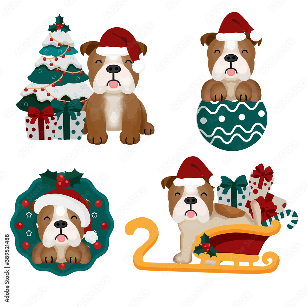 Christmas illustration with funny bull dog. Christmas illustration with funny bull dog.