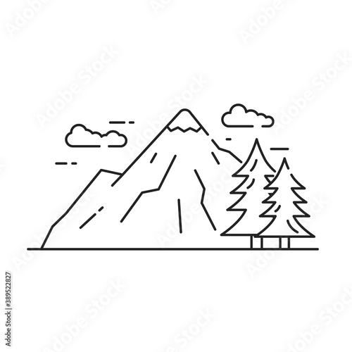 Simple mountain line style vector illustration isolated on white background. Linear mountain icon 
