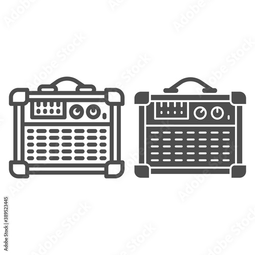 Guitar combo amplifier line and solid icon, Sound design concept, Speakers for Electric Guitar sign on white background, guitar amplifier icon in outline style for mobile and web. Vector graphics.