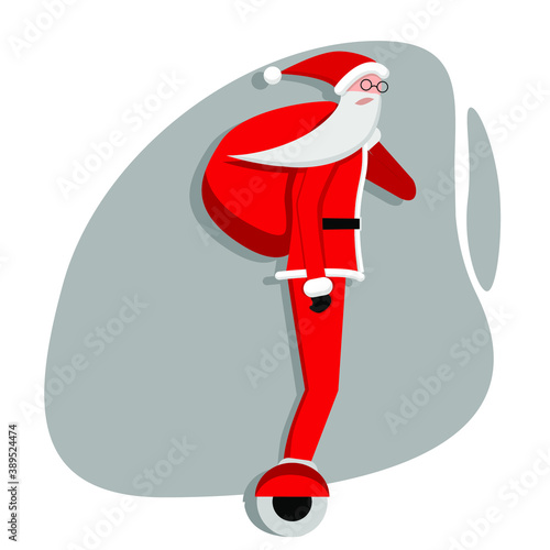 Vector image of Santa Claus on a gyro. Image for using postcards, websites, and banners. Modern Santa Claus is a hipster.