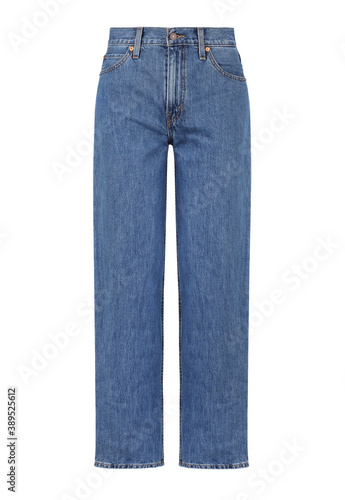 Blue women's jeans. Casual style. Front view