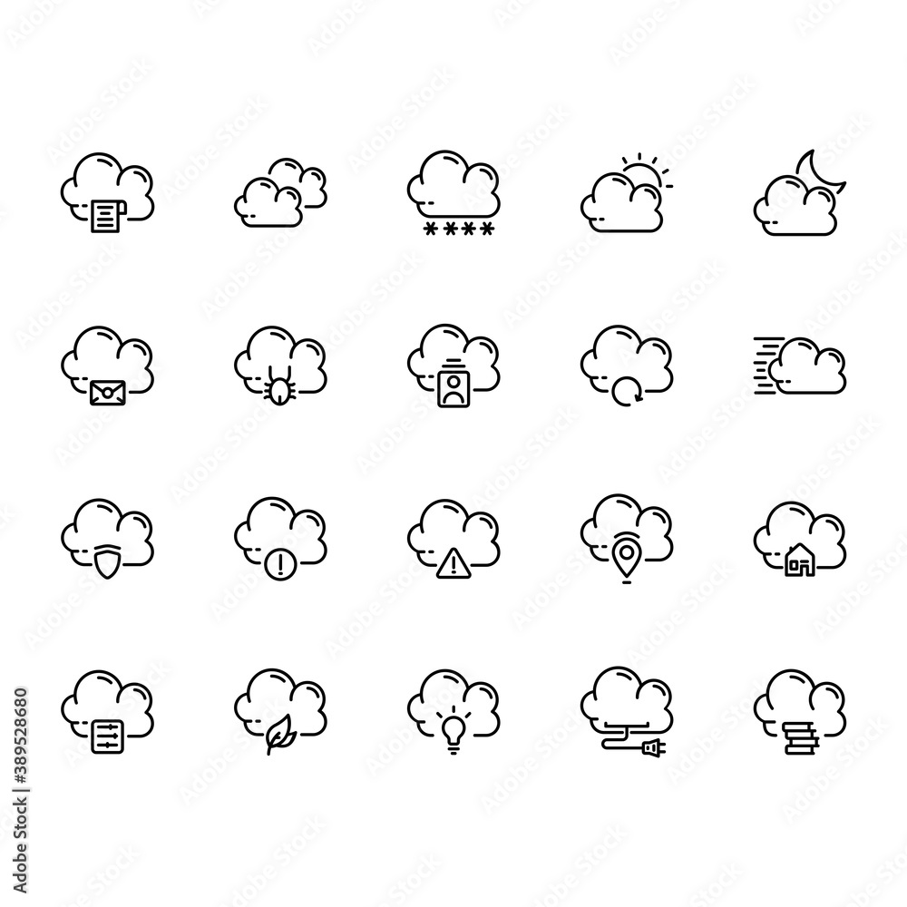 Fototapeta premium cloud, server, network, database, weather and storage icon set design. perfect for logo, presentation, book, application, background and more product. icon set design line style