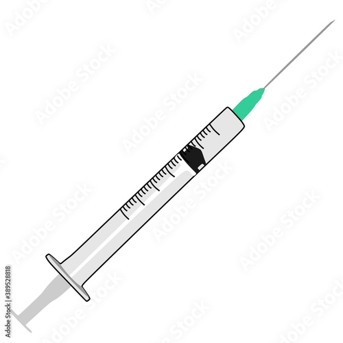 Vector illustration of a syringe with a needle medical instrument plastic for medicines vaccination of people and animals.