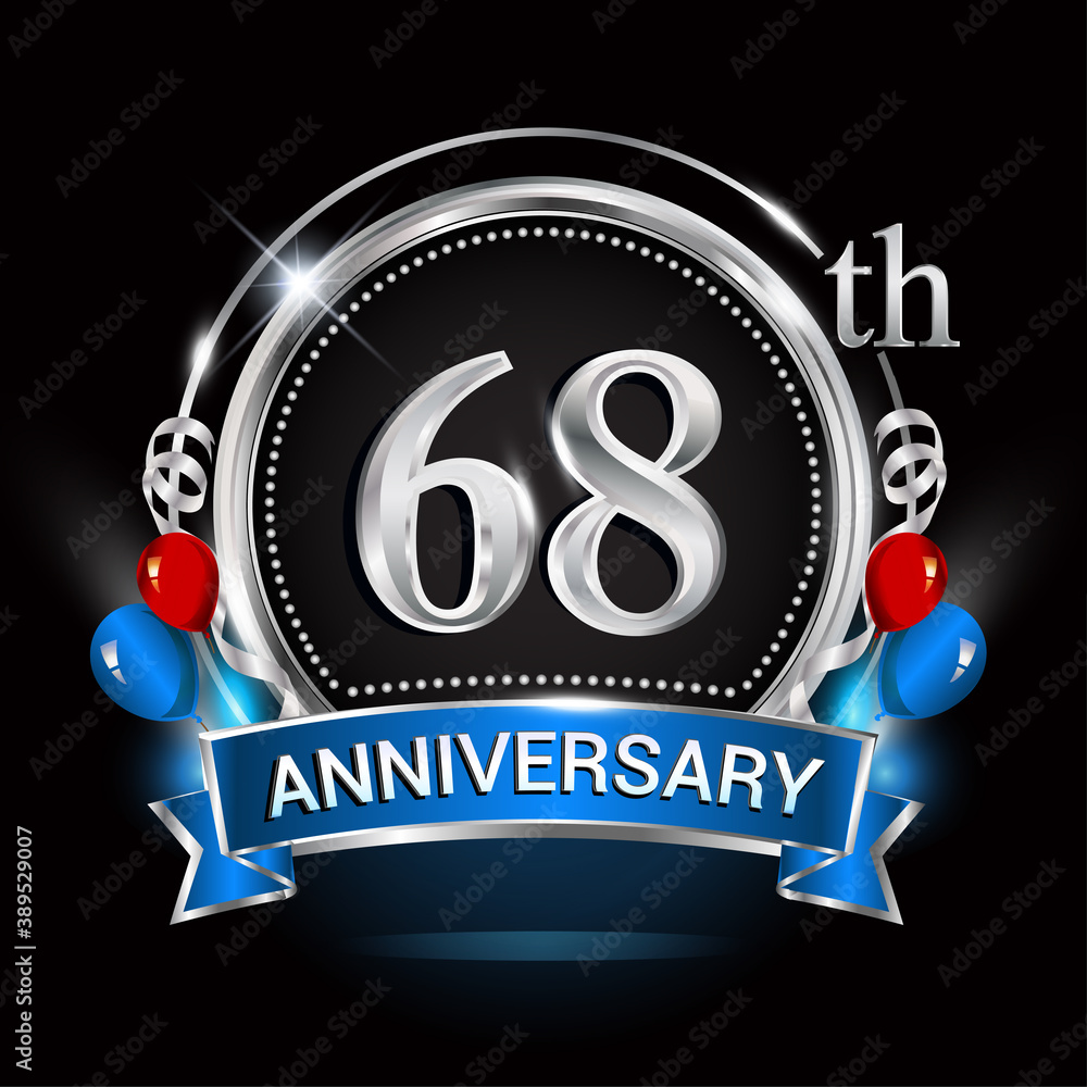 68th anniversary logo with silver ring, balloons and blue ribbon. Vector design template elements for your birthday celebration. 68th anniversary logo with silver ring, balloons and blue ribbon. Vector design template elements for your birthday celebration.