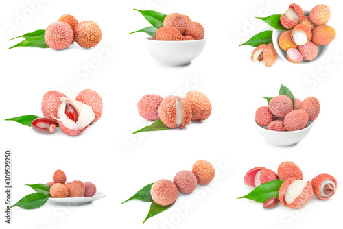 Collage of lychee on a white background clipping path