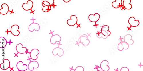 Light Red vector backdrop with woman's power symbols. © Guskova