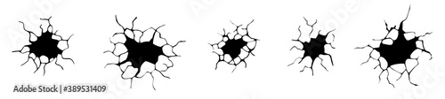 Ground cracks set. Earthquake and ground cracks, hole effect, craquelure and damaged wall texture. Vector illustrations earthquake, crash, destruction.