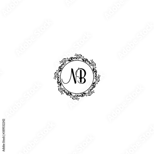 Initial NB Handwriting, Wedding Monogram Logo Design, Modern Minimalistic and Floral templates for Invitation cards 