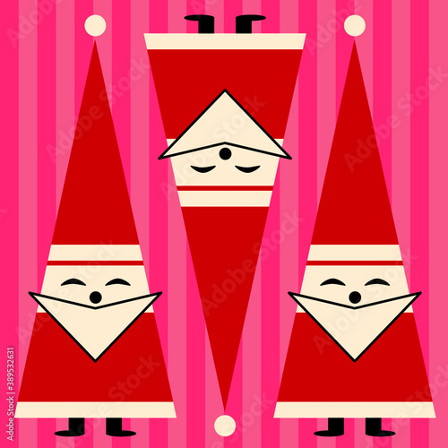 Triangle Santa. Mid Century Santa. Triangle shape Santa. Mid century modern Christmas.