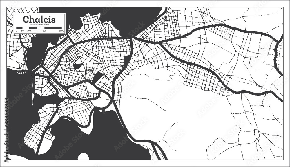 Obraz premium Chalcis Greece City Map in Black and White Color in Retro Style. Outline Map.