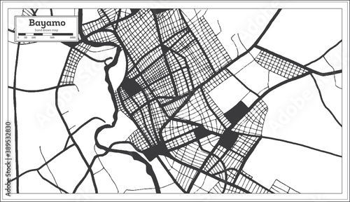 Bayamo Cuba City Map in Black and White Color in Retro Style. Outline Map.