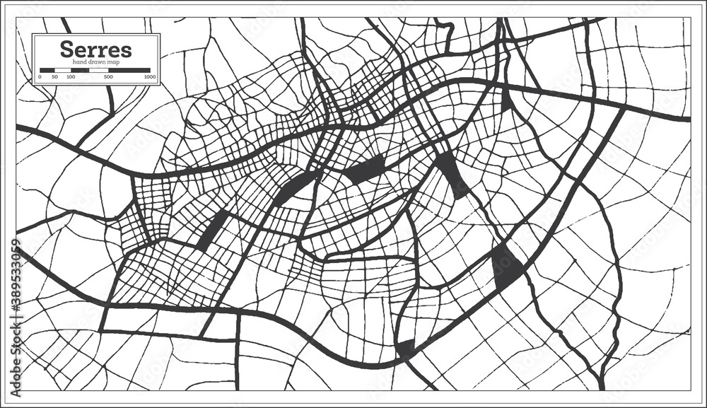 Serres Greece City Map in Black and White Color in Retro Style. Outline Map.