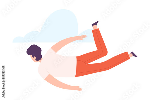 Flying Man Floating in the Air Fantasizing Vector Illustration
