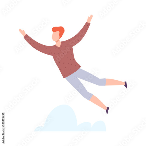 Flying Man Floating in the Air Fantasizing Vector Illustration