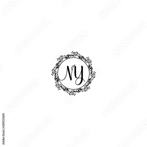 Initial NY Handwriting  Wedding Monogram Logo Design  Modern Minimalistic and Floral templates for Invitation cards  