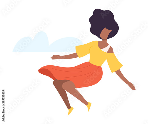 Weightless Woman Floating in the Air Dreaming Vector Illustration