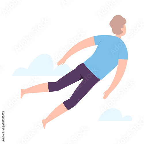 Weightless Man Floating in the Air Dreaming Vector Illustration