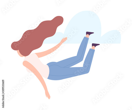 Weightless Woman Floating in the Air Dreaming Vector Illustration