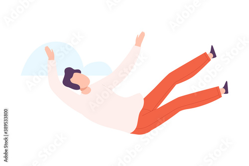 Young Male Soaring and Flying in the Air Dreaming Vector Illustration