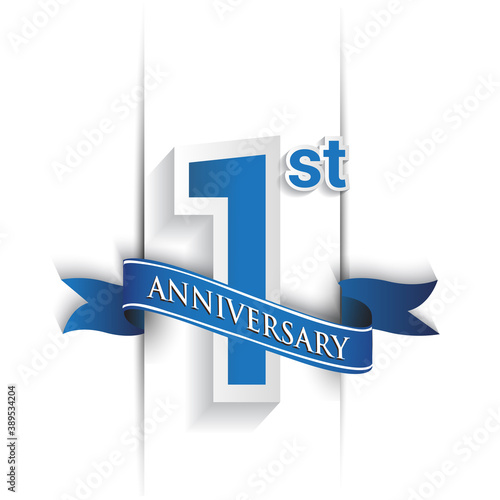 1st years anniversary logo, blue colored vector design on white background. template for Poster or brochure and invitation card.