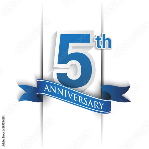 5th years anniversary logo, blue colored vector design on white background. template for Poster or brochure and invitation card.