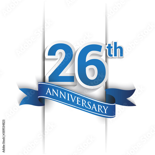 26th years anniversary logo, blue colored vector design on white background. template for Poster or brochure and invitation card.