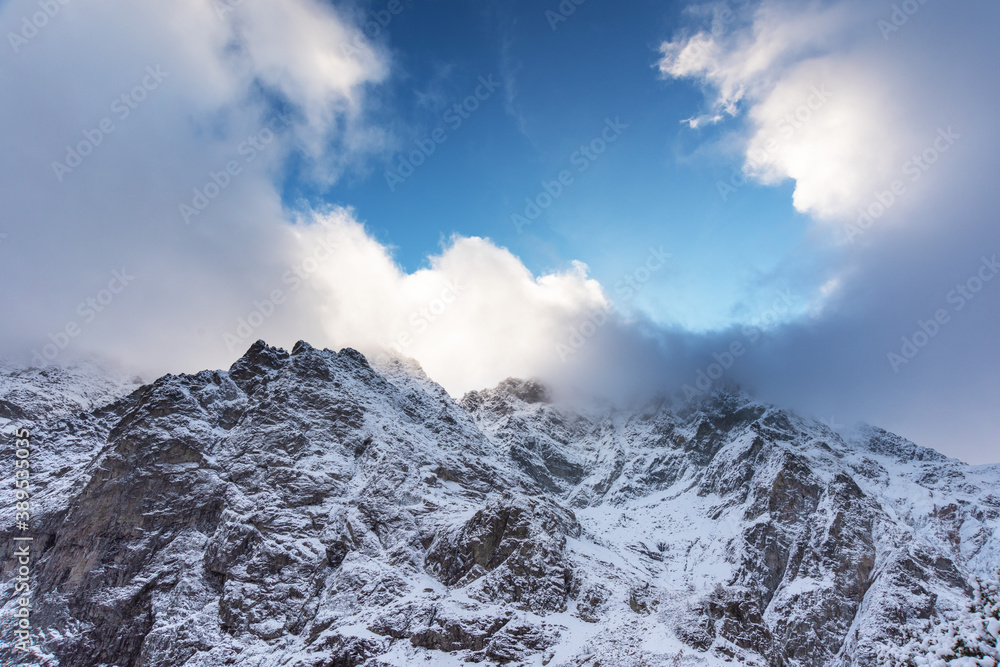 The first snow in the Polish Tatras on Lake Morske Oko