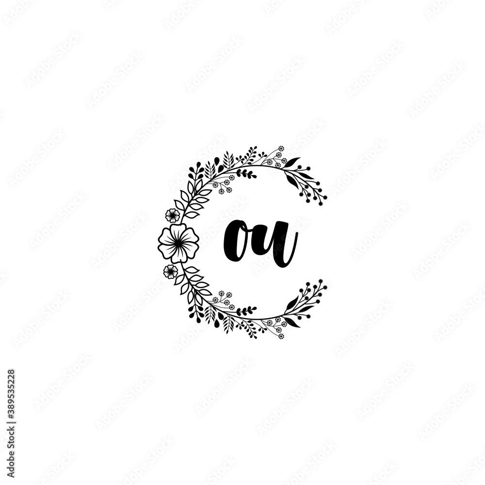 Initial OU Handwriting, Wedding Monogram Logo Design, Modern Minimalistic and Floral templates for Invitation cards	
