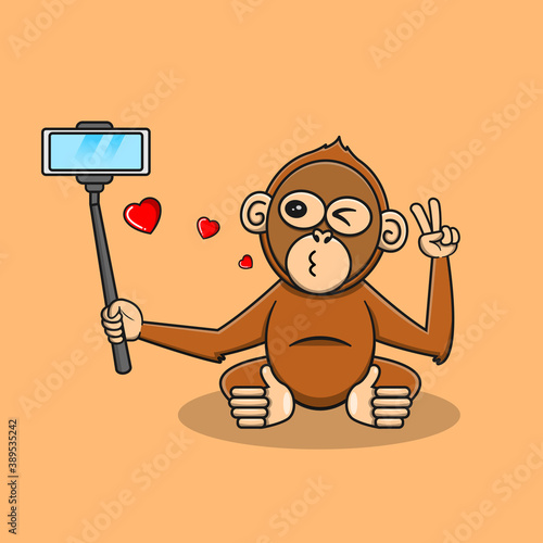 cute orang utan taking selfie vector illustration