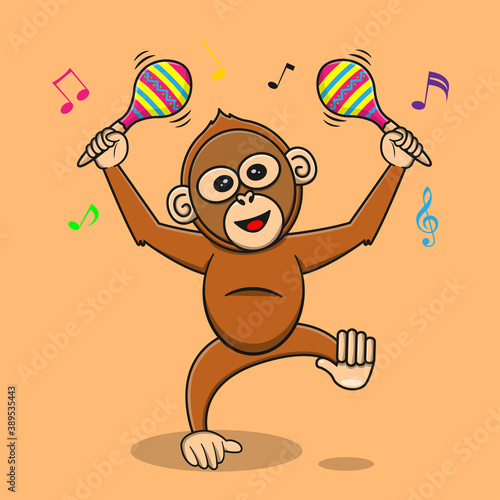 vector illustration of a cute orangutan playing maracas