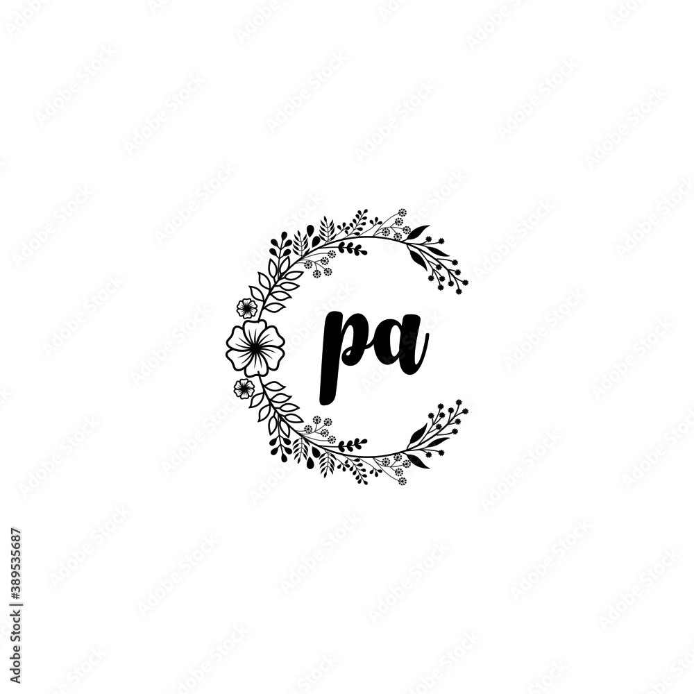Initial PA Handwriting, Wedding Monogram Logo Design, Modern Minimalistic and Floral templates for Invitation cards	
