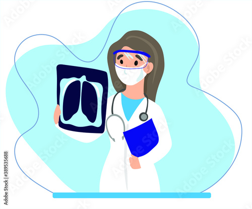 Medical doctor looking at x-ray picture of lungs in hospital. Covid-19 consept. Pneumonia test, radiography, coronavirus