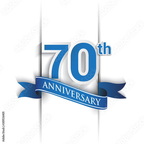 70th years anniversary logo, blue colored vector design on white background. template for Poster or brochure and invitation card.